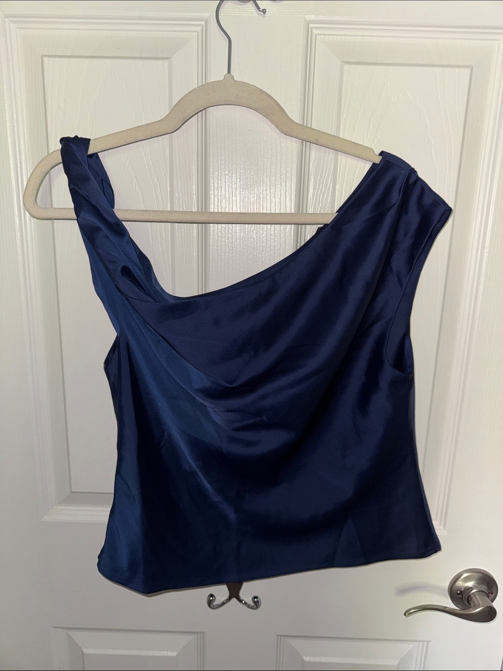 Wayf Navy Satin Cowl-Neck Top - Picture 3 of 3